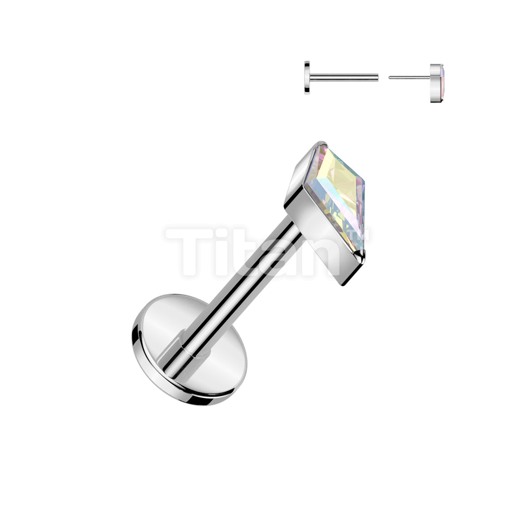 Implant Grade Titanium Threadless Push In Labret With Diamond Shaped CZ or Opal Spear Top - Image 2