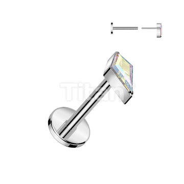 Implant Grade Titanium Threadless Push In Labret With Diamond Shaped CZ or Opal Spear Top - Image 2