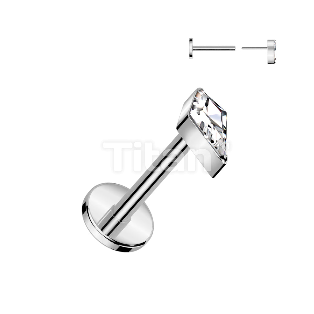 Implant Grade Titanium Threadless Push In Labret With Diamond Shaped CZ or Opal Spear Top - Image 3