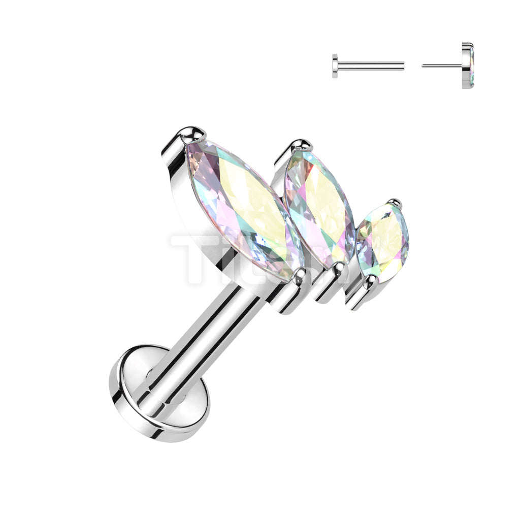 Implant Grade Titanium Threadless Push In Labret With Triple Marquise CZ Top - Image 2