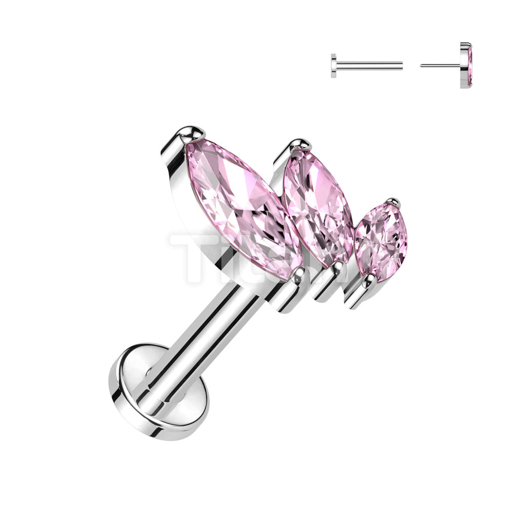 Implant Grade Titanium Threadless Push In Labret With Triple Marquise CZ Top - Image 5