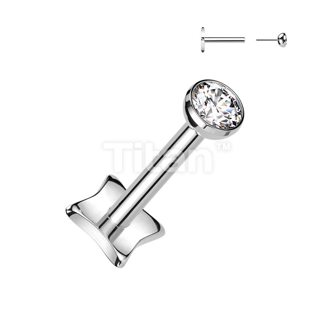 Implant Grade Titanium Threadless Push In Diamond Base Labret With Bezel Set CZ Ball Top - Image 2