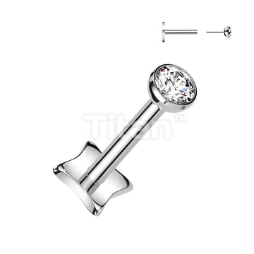 Implant Grade Titanium Threadless Push In Diamond Base Labret With Bezel Set CZ Ball Top - Image 2