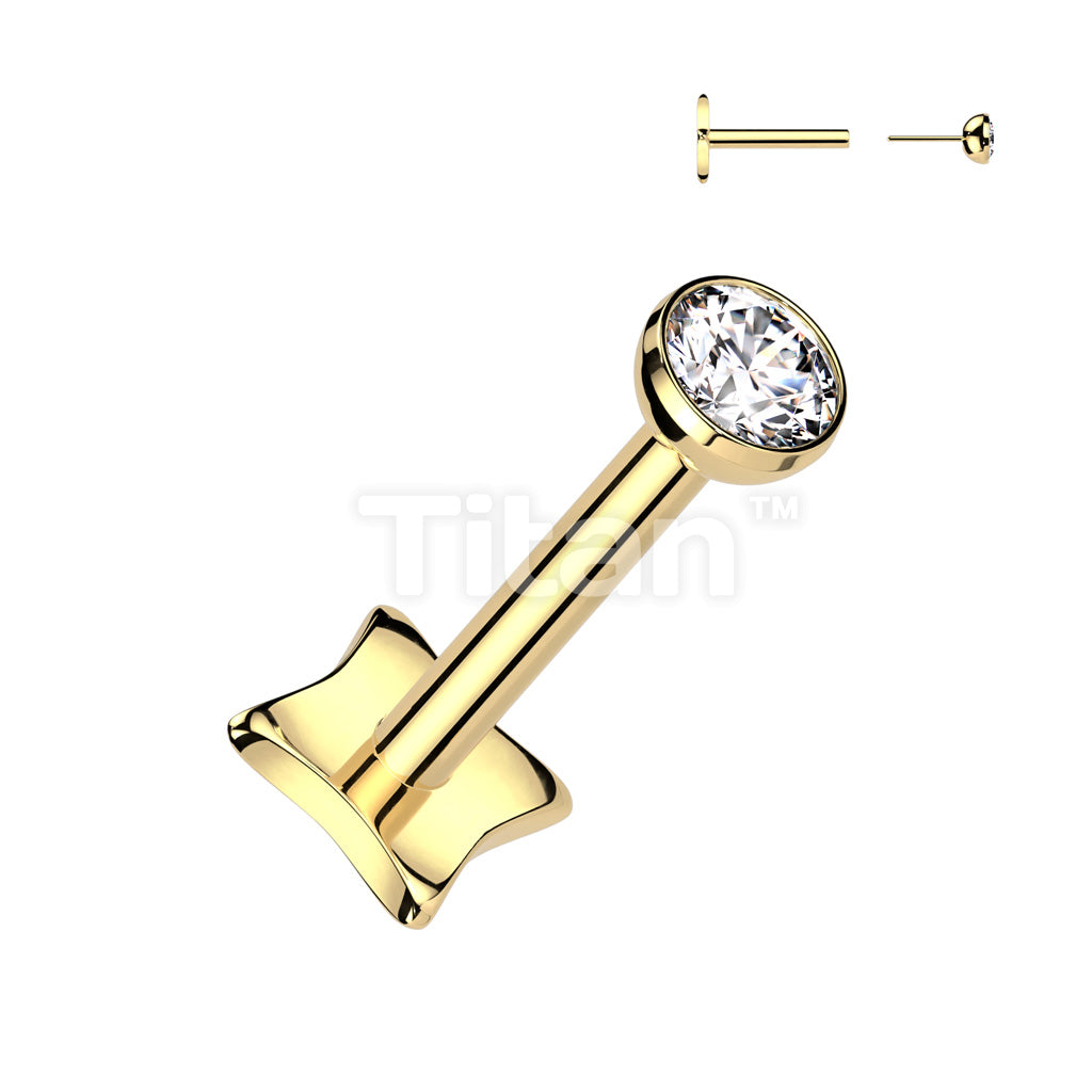 Implant Grade Titanium Threadless Push In Diamond Base Labret With Bezel Set CZ Ball Top - Image 3