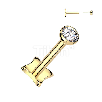 Implant Grade Titanium Threadless Push In Diamond Base Labret With Bezel Set CZ Ball Top - Image 3