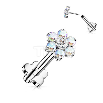 Implant Grade Titanium Threadless Push in Flower Base Labret With CZ Flower Top - Image 3