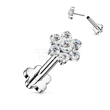 Implant Grade Titanium Threadless Push in Flower Base Labret With CZ Flower Top - Image 4