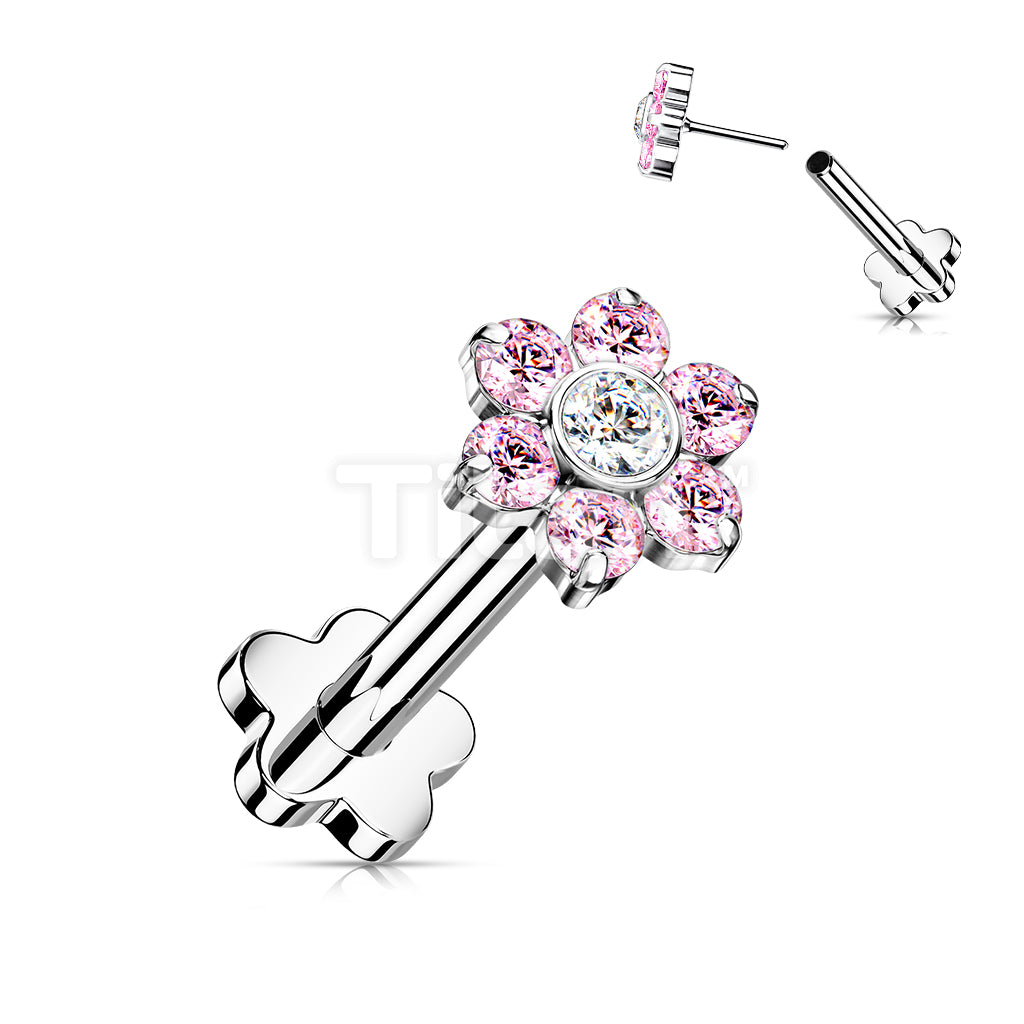 Implant Grade Titanium Threadless Push in Flower Base Labret With CZ Flower Top - Image 5