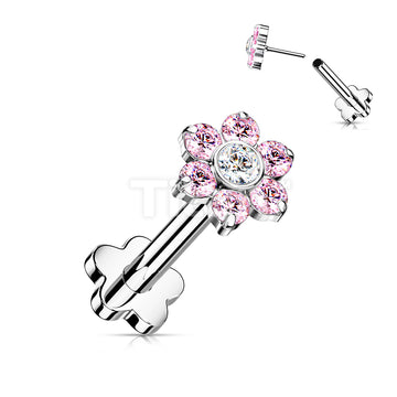 Implant Grade Titanium Threadless Push in Flower Base Labret With CZ Flower Top - Image 5