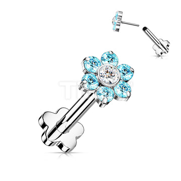 Implant Grade Titanium Threadless Push in Flower Base Labret With CZ Flower Top - Image 6