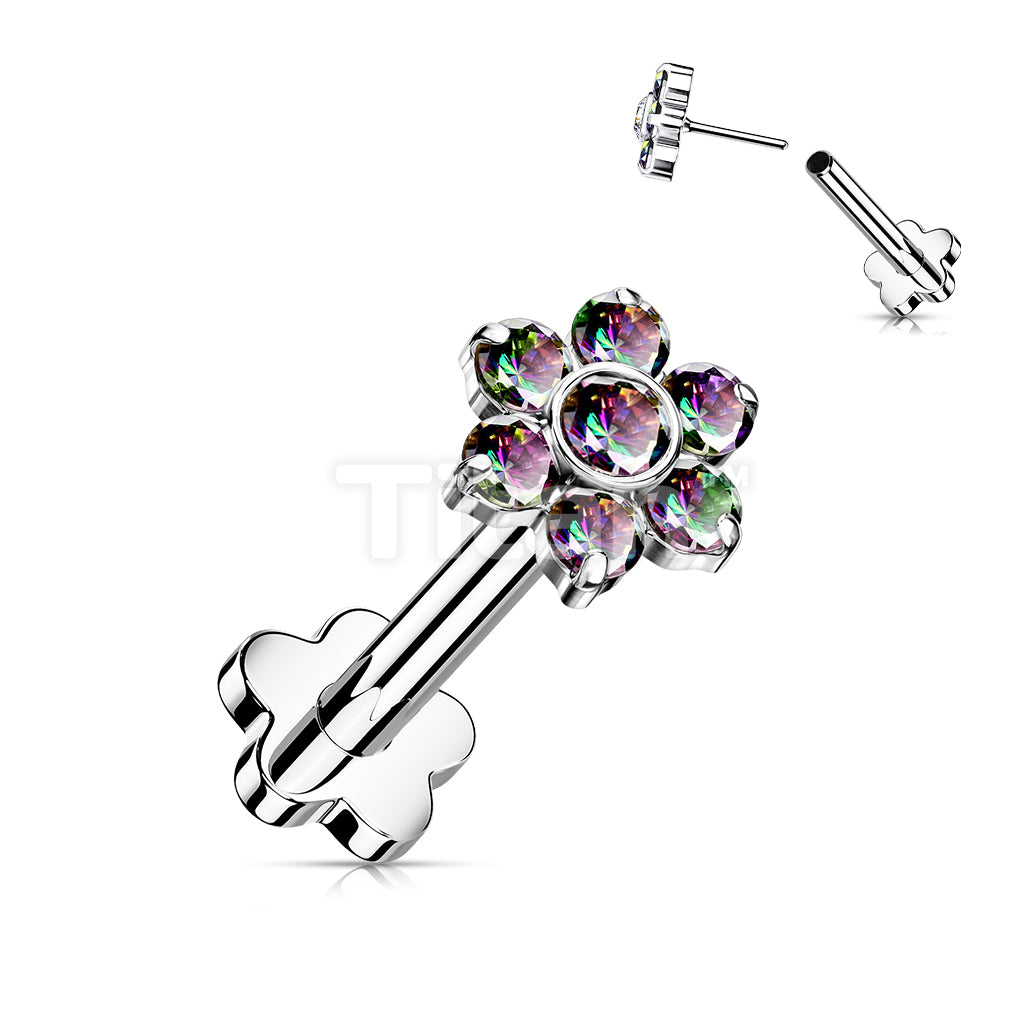 Implant Grade Titanium Threadless Push in Flower Base Labret With CZ Flower Top - Image 7