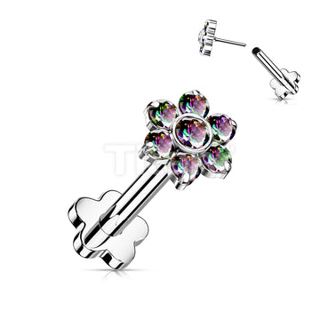 Implant Grade Titanium Threadless Push in Flower Base Labret With CZ Flower Top - Image 7