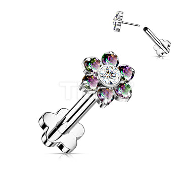Implant Grade Titanium Threadless Push in Flower Base Labret With CZ Flower Top - Image 8