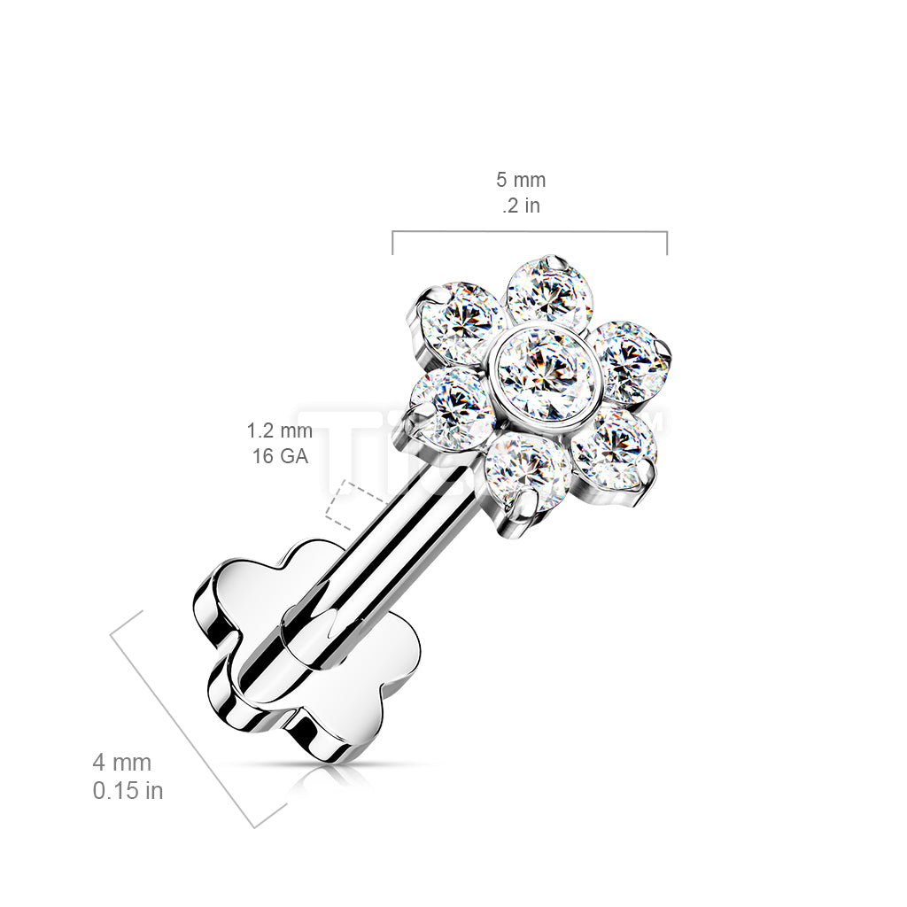Implant Grade Titanium Threadless Push in Flower Base Labret With CZ Flower Top - Image 9