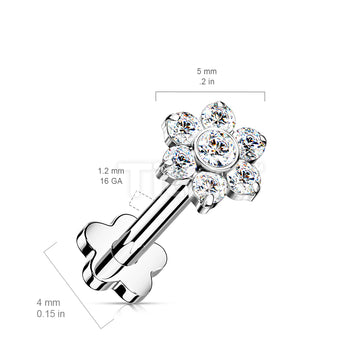 Implant Grade Titanium Threadless Push in Flower Base Labret With CZ Flower Top - Image 9
