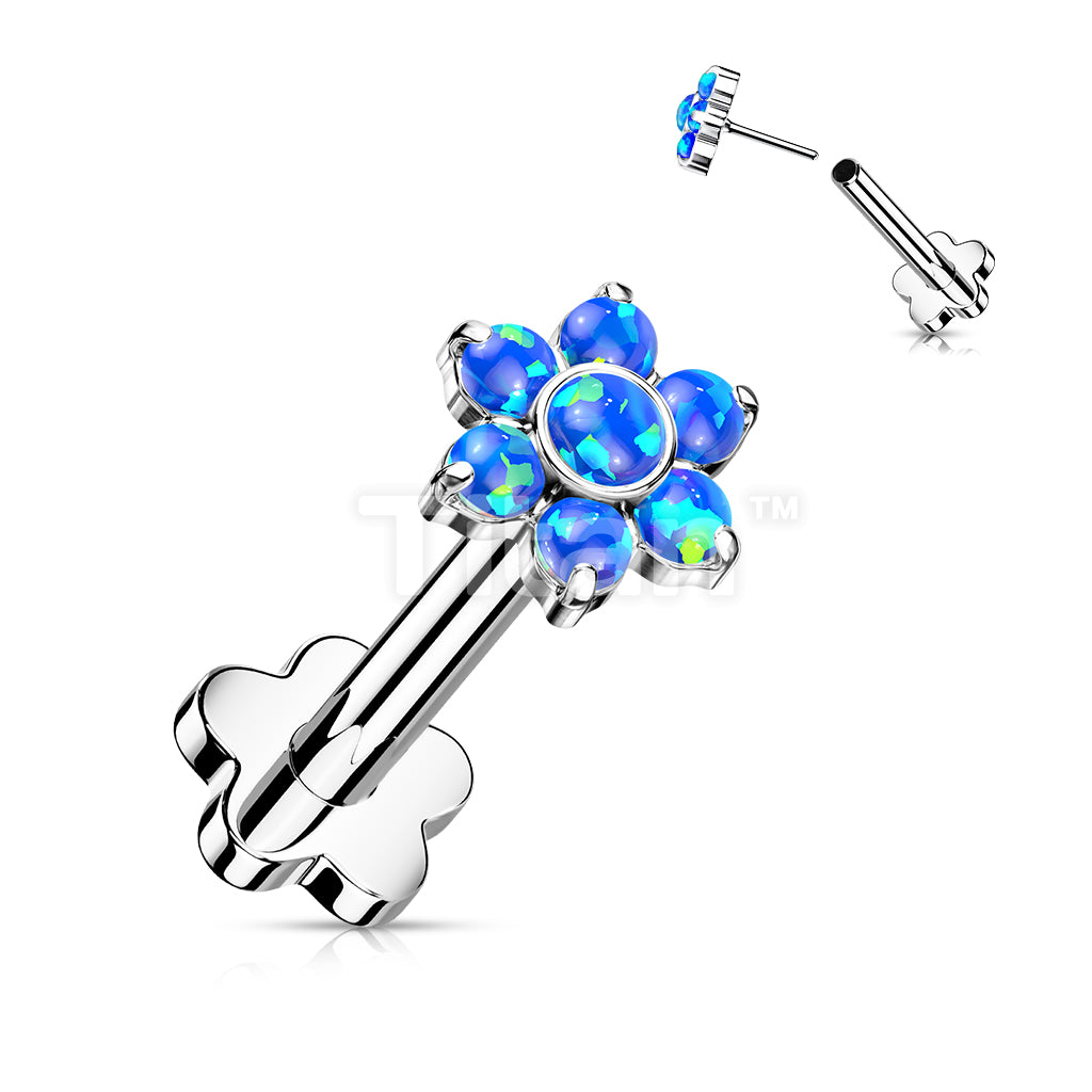 Implant Grade Titanium Threadless Push in Flower Base Labret With Opal Flower Top - Image 3