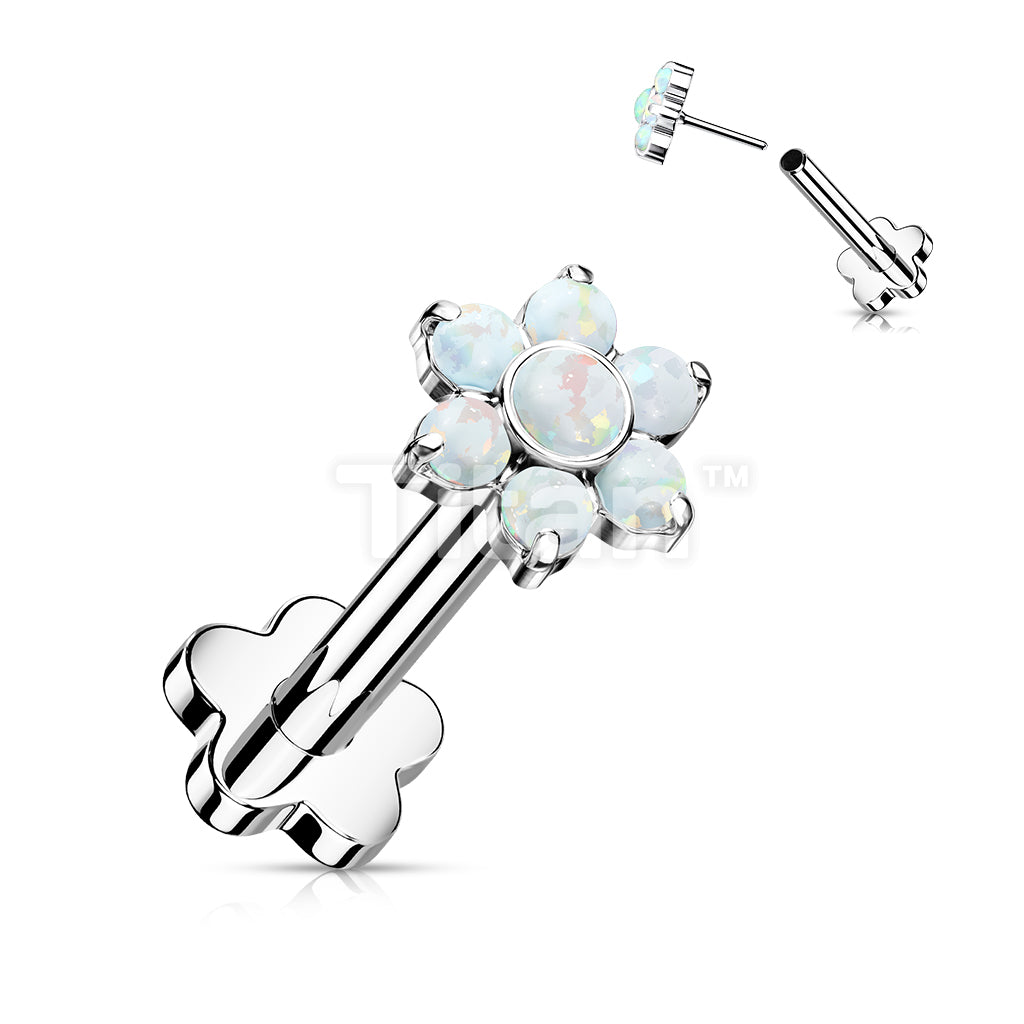 Implant Grade Titanium Threadless Push in Flower Base Labret With Opal Flower Top - Image 4