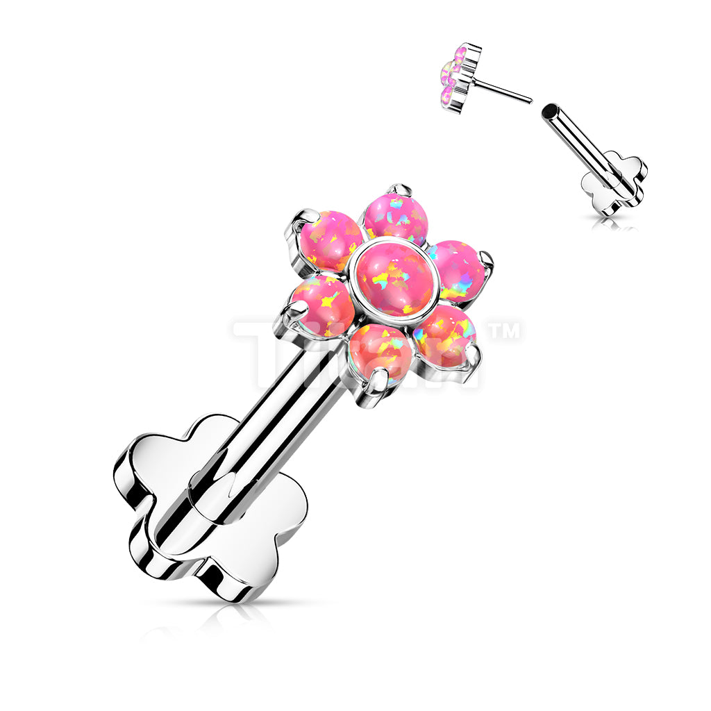 Implant Grade Titanium Threadless Push in Flower Base Labret With Opal Flower Top - Image 5
