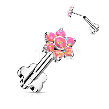 Implant Grade Titanium Threadless Push in Flower Base Labret With Opal Flower Top - Image 5