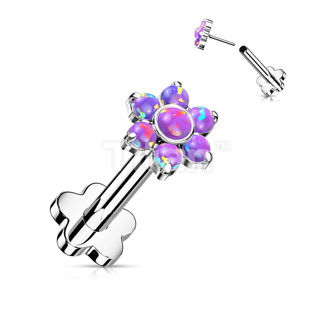 Implant Grade Titanium Threadless Push in Flower Base Labret With Opal Flower Top - Image 6