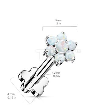Implant Grade Titanium Threadless Push in Flower Base Labret With Opal Flower Top - Image 7
