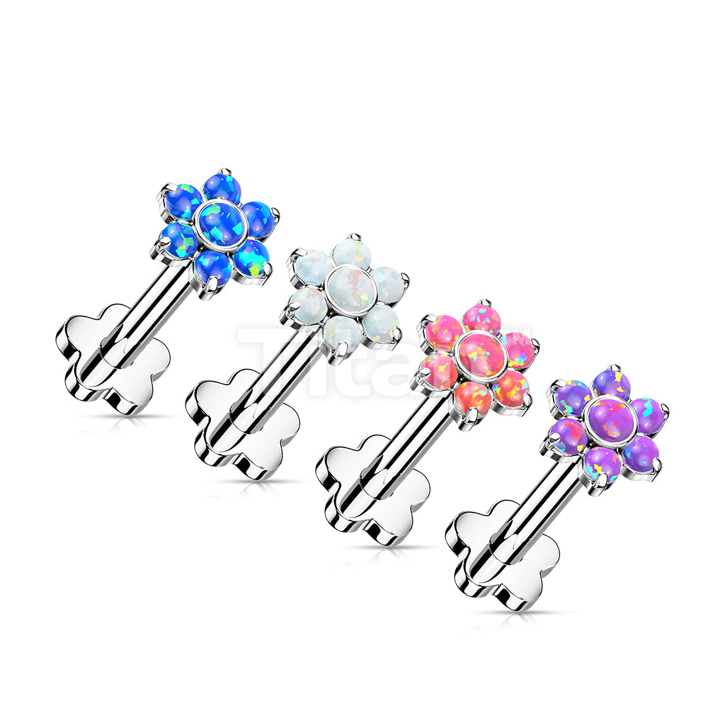 Implant Grade Titanium Threadless Push in Flower Base Labret With Opal Flower Top - Image 8