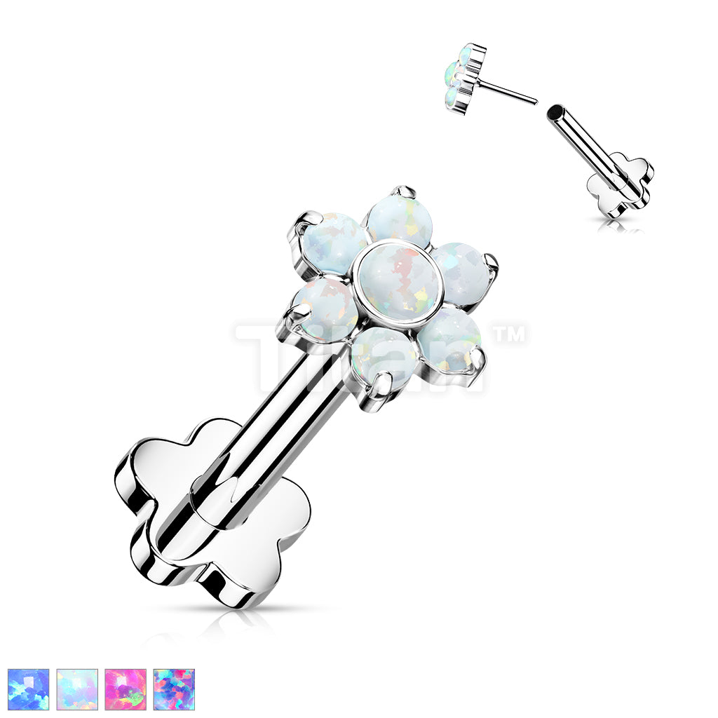 Implant Grade Titanium Threadless Push in Flower Base Labret With Opal Flower Top - Image 2