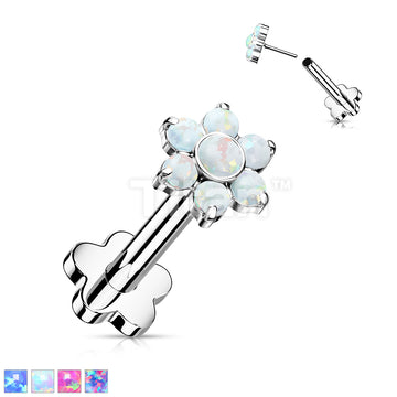 Implant Grade Titanium Threadless Push in Flower Base Labret With Opal Flower Top - Image 2
