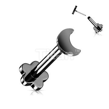 Implant Grade Titanium Threadless Push in Flower Base Labret With Crescent Moon Shaped Top - Image 4
