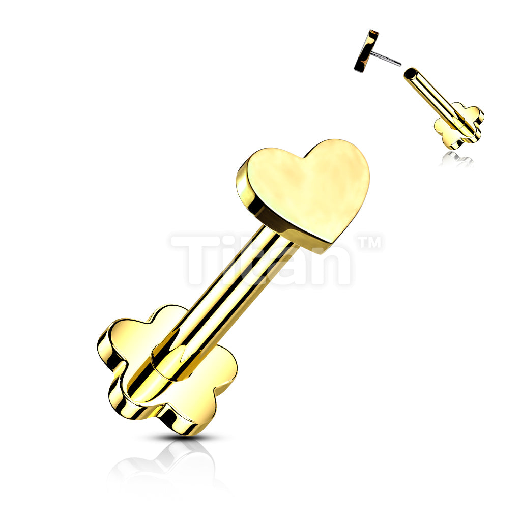 Implant Grade Titanium Threadless Push in Flower Base Labret With Heart Shaped Top - Image 3