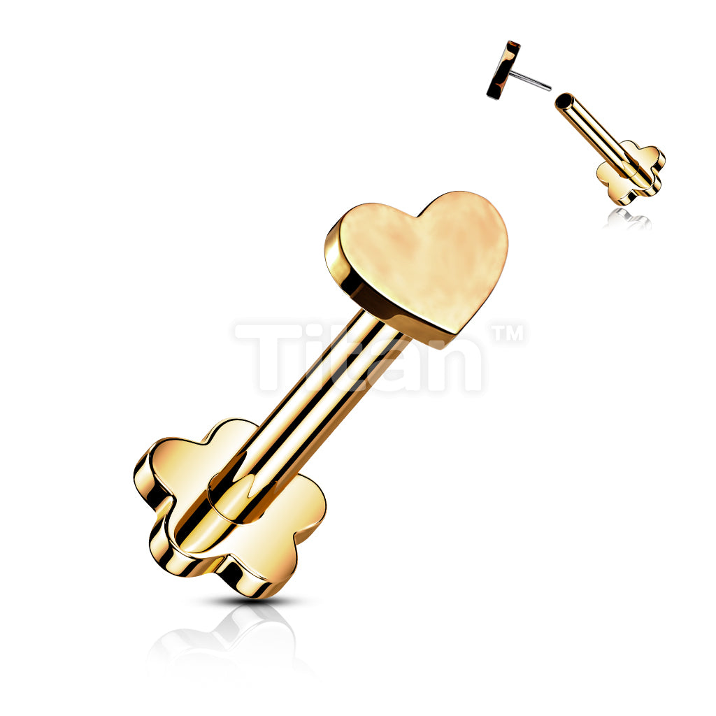 Implant Grade Titanium Threadless Push in Flower Base Labret With Heart Shaped Top - Image 5