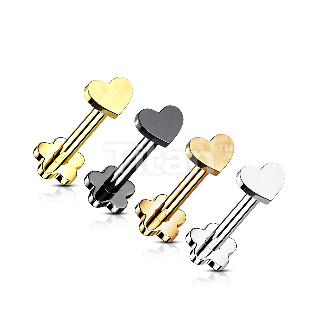Implant Grade Titanium Threadless Push in Flower Base Labret With Heart Shaped Top - Image 8