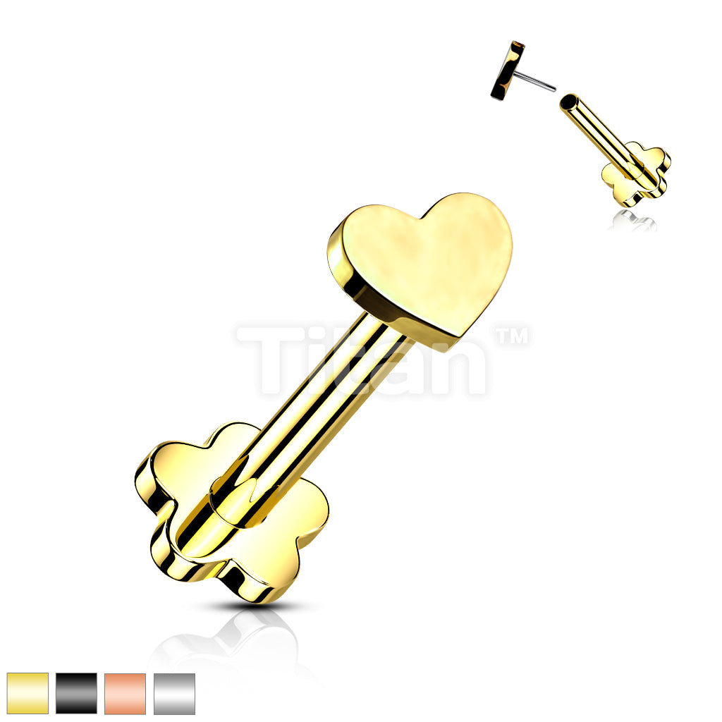 Implant Grade Titanium Threadless Push in Flower Base Labret With Heart Shaped Top - Image 2