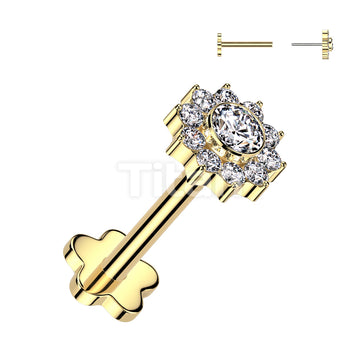 Implant Grade Titanium Threadless Push In Flower Base Labret With CZ Pave Flower Top - Image 3