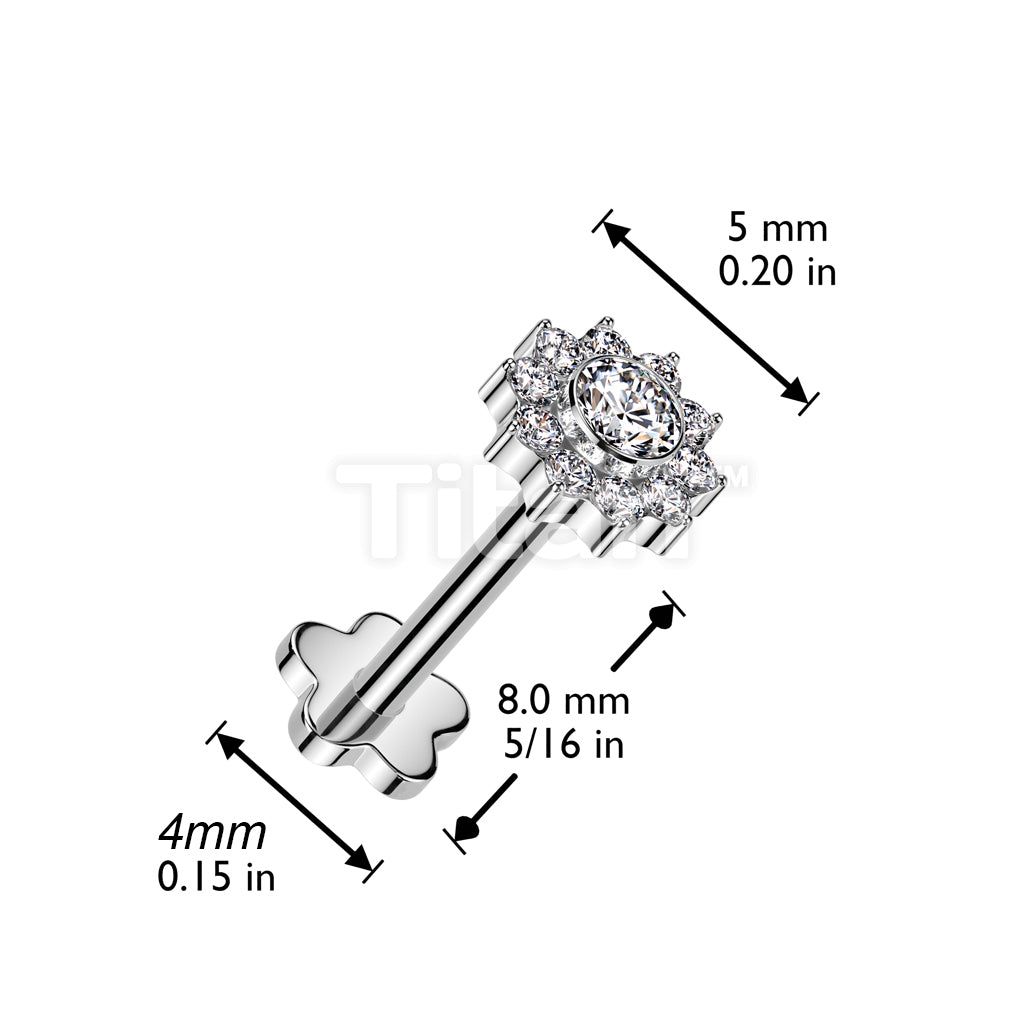 Implant Grade Titanium Threadless Push In Flower Base Labret With CZ Pave Flower Top - Image 4