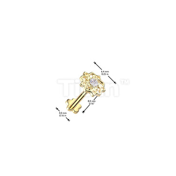 Implant Grade Titanium Threadless Push In Flower Base Flat Back Stud With Hollow Floral CZ Center Top - Image 4