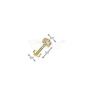 Implant Grade Titanium Threadless Push In Flower Base Flat Back Stud With Small Hollow Swirl Flower CZ Center Top - Image 4