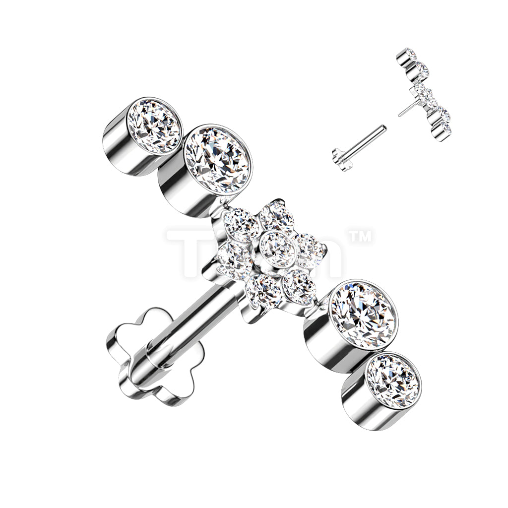 Implant Grade Titanium Threadless Push In Labret With Opal or CZ Flower... - Image 2