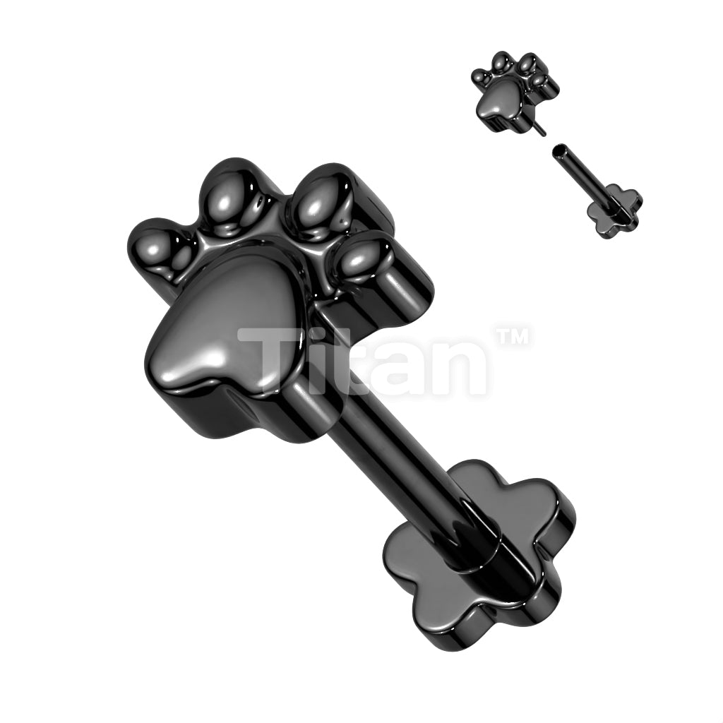 Implant Grade Titanium Threadless Push in Flower Base Labret With Paw Print Top - Image 3