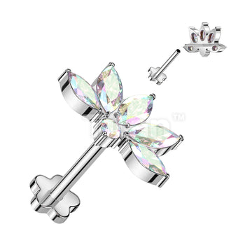 Implant Grade Titanium Threadless Push In Flower Base Labret With Marquise CZ Lotus Flower Top - Image 2