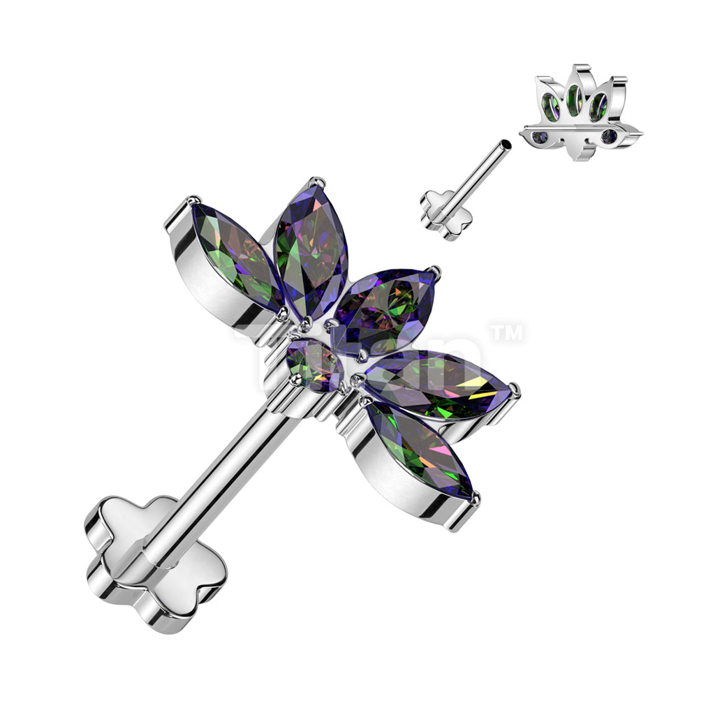 Implant Grade Titanium Threadless Push In Flower Base Labret With Marquise CZ Lotus Flower Top - Image 5