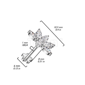 Implant Grade Titanium Threadless Push In Flower Base Labret With Marquise CZ Lotus Flower Top - Image 6