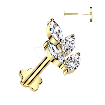 Implant Grade Titanium Threadless Push In Flower Base Labret With Marquise CZ Leaf Top - Image 3