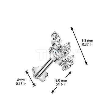 Implant Grade Titanium Threadless Push In Flower Base Labret With Marquise CZ Leaf Top - Image 4