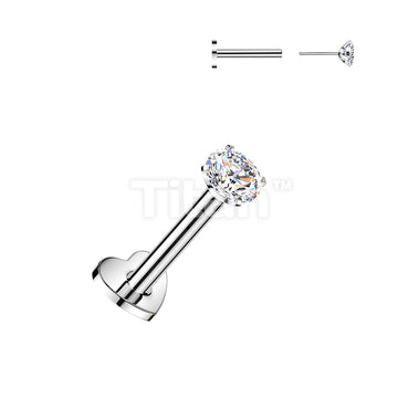 Titanium Threadless Push In Heart Base Flat Back Stud With Prong Set CZ Top - Image 2