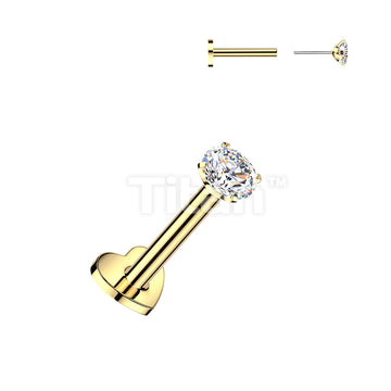 Titanium Threadless Push In Heart Base Flat Back Stud With Prong Set CZ Top - Image 3
