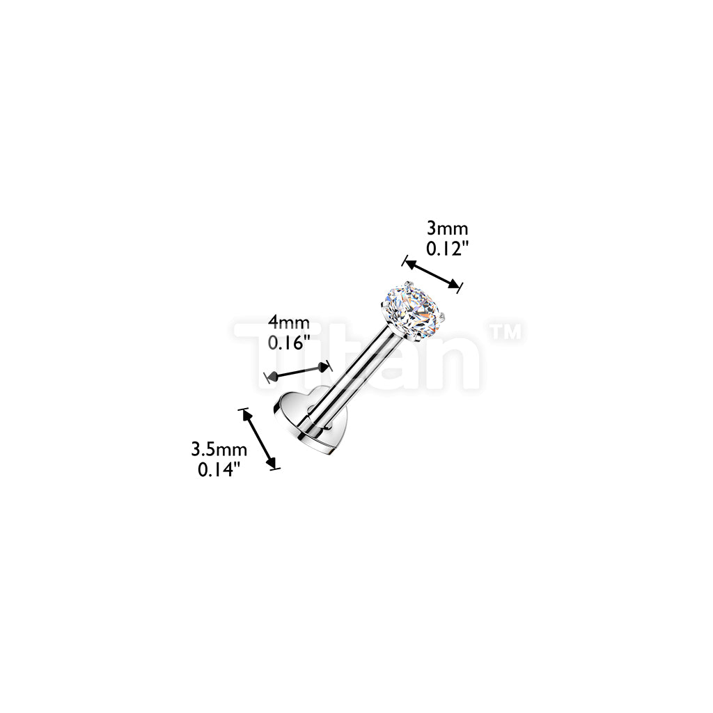 Titanium Threadless Push In Heart Base Flat Back Stud With Prong Set CZ Top - Image 4