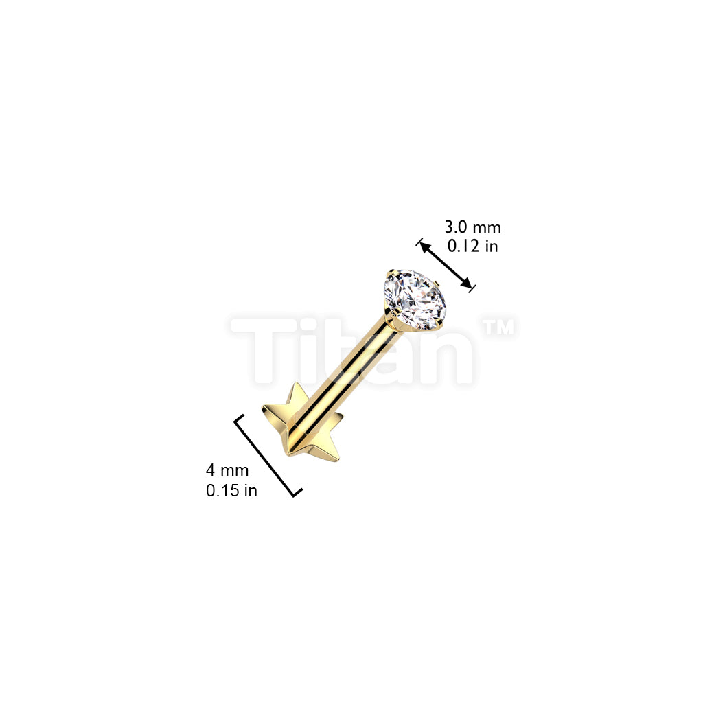 Implant Grade Titanium Threadless Push In Star Base Labret With Prong Set CZ Top - Image 4