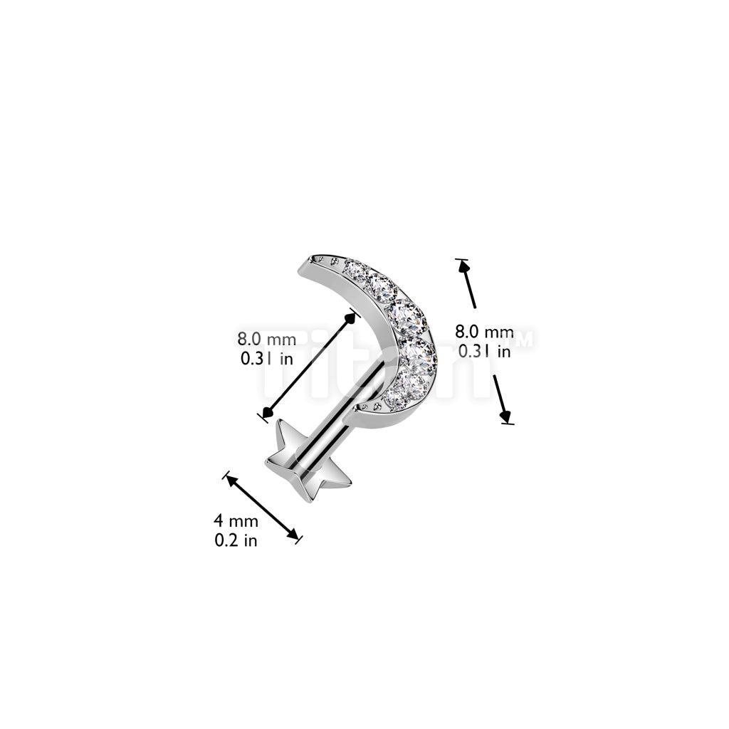 Implant Grade Titanium Threadless Push In Star Base Labret With 6 CNC Set CZ Crescent Moon Top - Image 4
