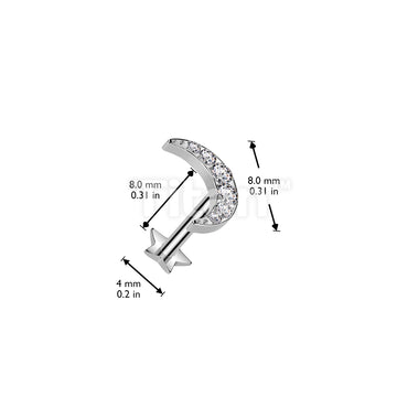 Implant Grade Titanium Threadless Push In Star Base Labret With 6 CNC Set CZ Crescent Moon Top - Image 4